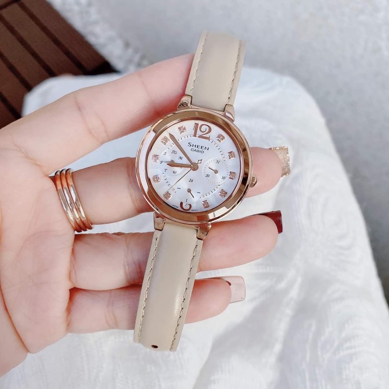 ĐỒNG HỒ NỮ CHÍNH HÃNG CASIO SHEEN SHE-3048PGL-7B Viền vỏ mạ rose cực đẹp
