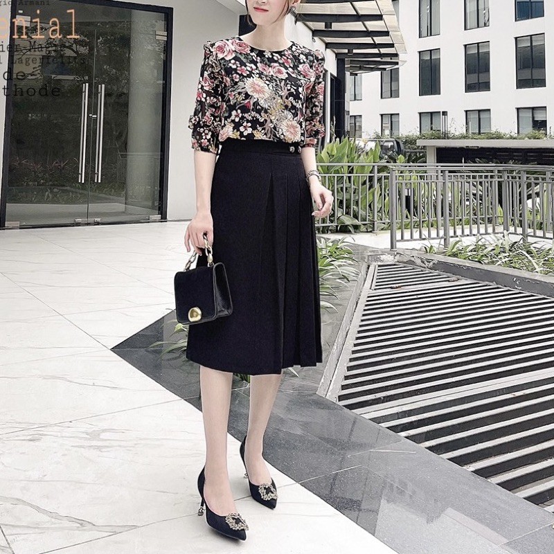 Áo kiểu nữ tính thời trang chất vải tơ mát, hoa văn đẹp trang nhã, ,có bán rời chân váy - GEM Fashion