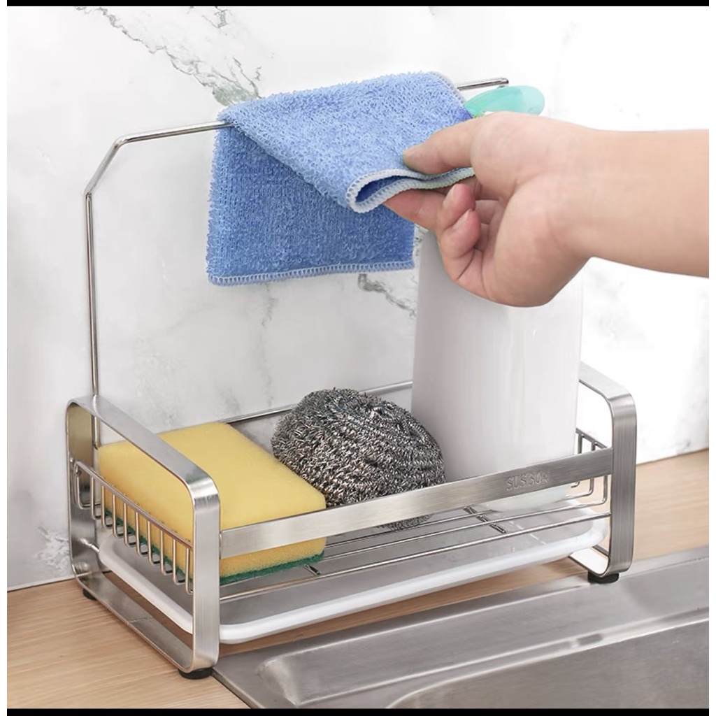 Kệ INOX đựng đồ rửa chén kèm giá đỡ nhựa. Tiện lợi