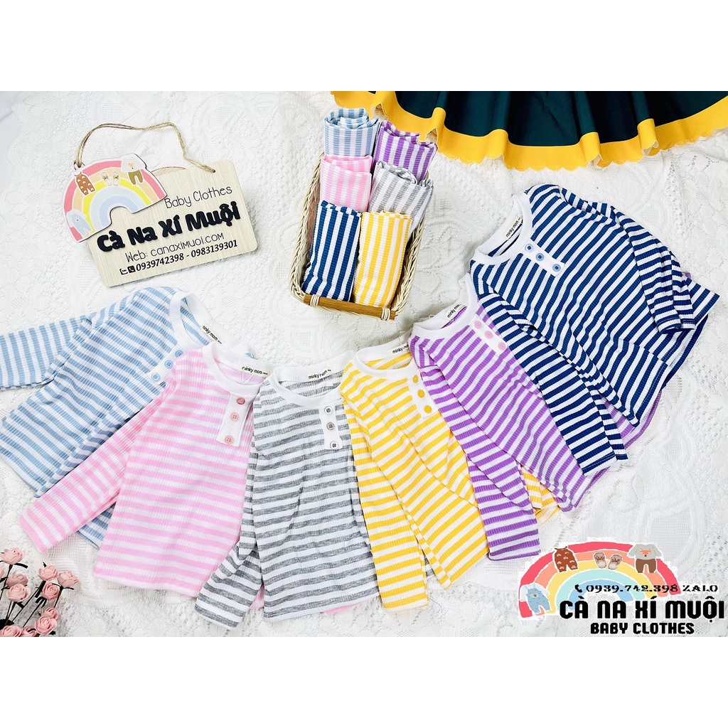 FULLSIZE(9-26KG)Bộ Minky Mom Thun Gân Dài Tay Hàng Chuẩn Hoạ Tiết Dể Thương Cho Bé Gái Bé Trai, Đủ Màu