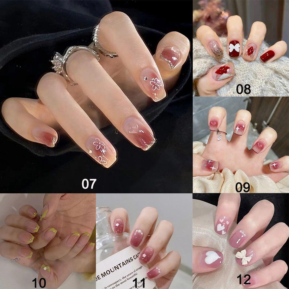 Bộ 1 24 Móng Tay Giả Ngắn / Tròn / Vuông Có Thể Tháo Rời Che Phủ Toàn Diện