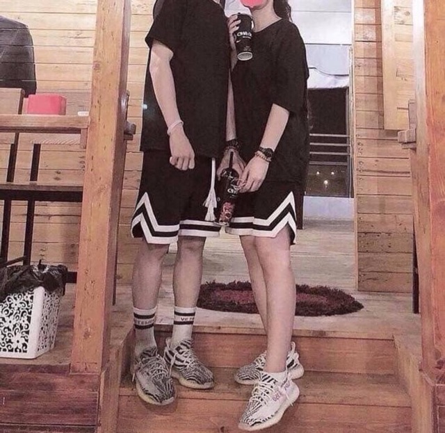Combo set áo thun đen trơn+ short 2V unisex