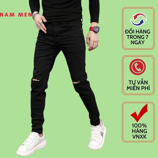 Quần Bò Nam,Quần Jean Nam Đen Rách Gối-Jean Dày Co giãn tốt Phong cách Hàn Quốc