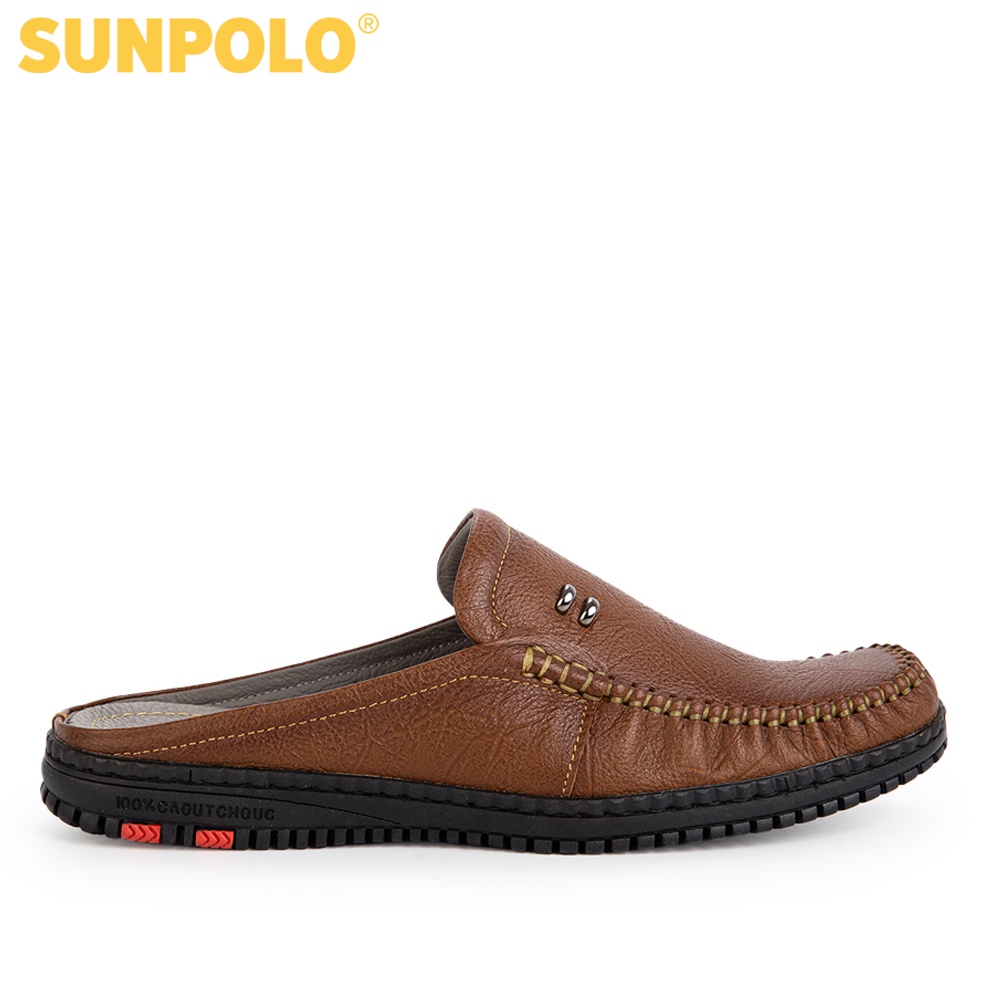 Giày sục dép nam Da bò cao cấp SUNPOLO đi làm công sở, đi chơi Màu Đen/Nâu - SUT322