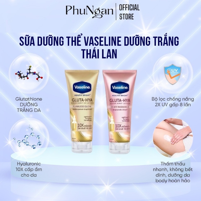 [Hàng siêu thị Thái]Cặp sữa dưỡng thể Vaseline 50x và Vaseline 4x Thái Lan dưỡng trắng da ngày và đêm