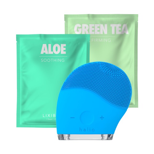 Combo Máy Rửa Mặt Và Mát Xa Da Mặt Halio, 2 Mặt nạ Lixibox - Aloe và Green Tea | BigBuy360 - bigbuy360.vn