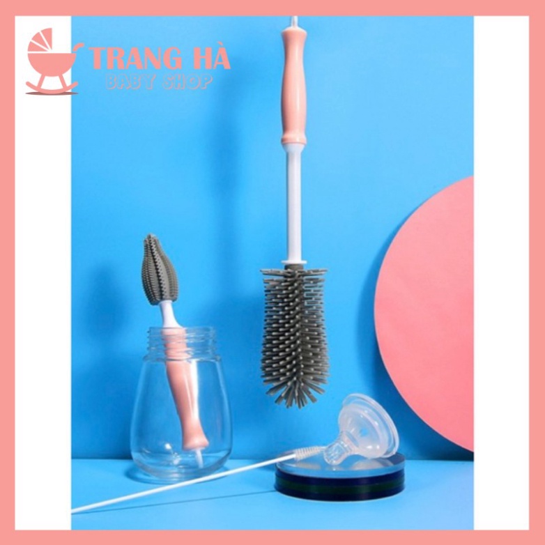 Bộ Cọ Rửa Bình Sữa Núm Ti Silicon Cao Cấp 3 Chi Tiết [Tay cầm xoay 360 độ]