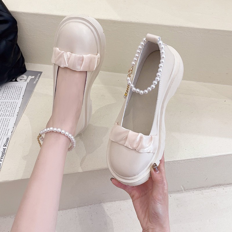 Giày Lolita Nữ Viền Ren Đế Cao Quai Ngọc Cài Siêu Xinh Phong Cách Hàn Quốc FLOWER G15 - nguyentarng239