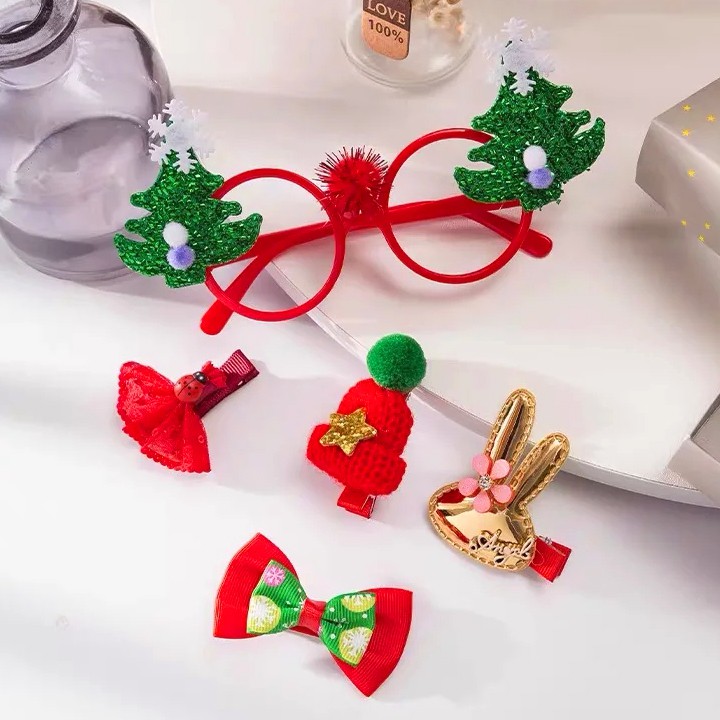 Set kẹp tóc Giáng sinh 5 chi tiết trọn bộ họa tiết Noel cho bé yêu thoải mái diện đầm xinh xắn Baby-S – SNOEL008