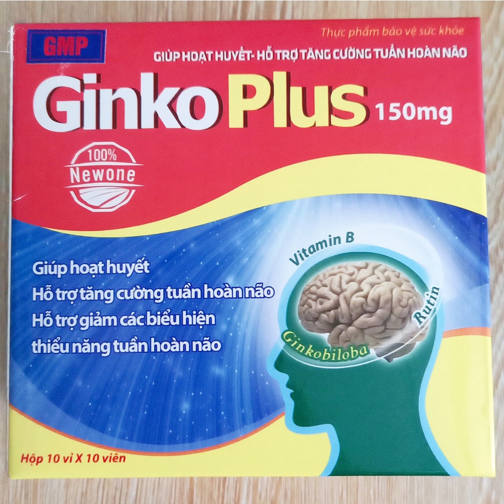 Viên uống bổ não Ginko plus 150mg hộp 100 viên. Hỗ trợ làm giảm nhức đầu, chóng mặt, mất ngủ, suy giảm trí nhớ