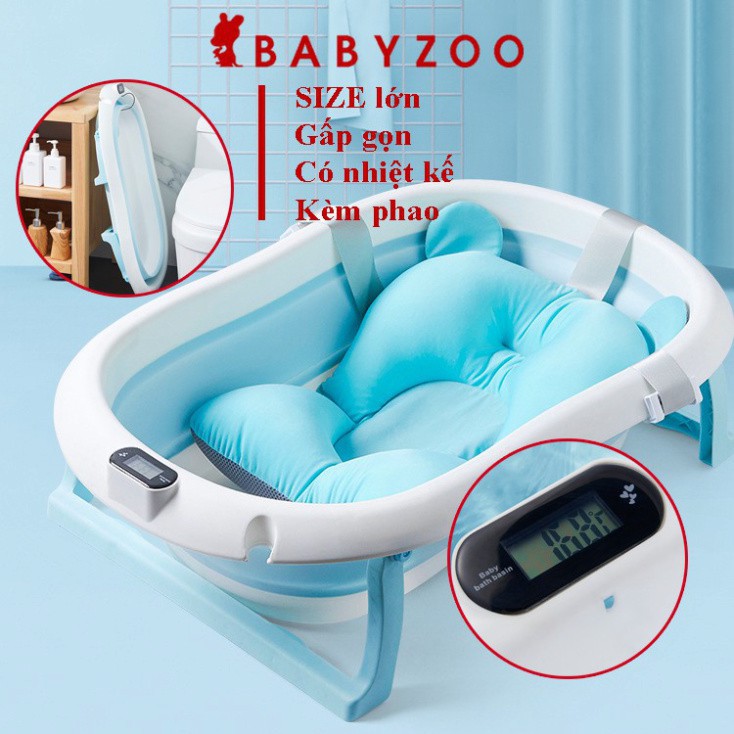 Chậu Tắm Gấp Gọn Cho Bé Cao Cấp Chính Hãng , Size To, Có Nhiệt Kế, Kèm Phao