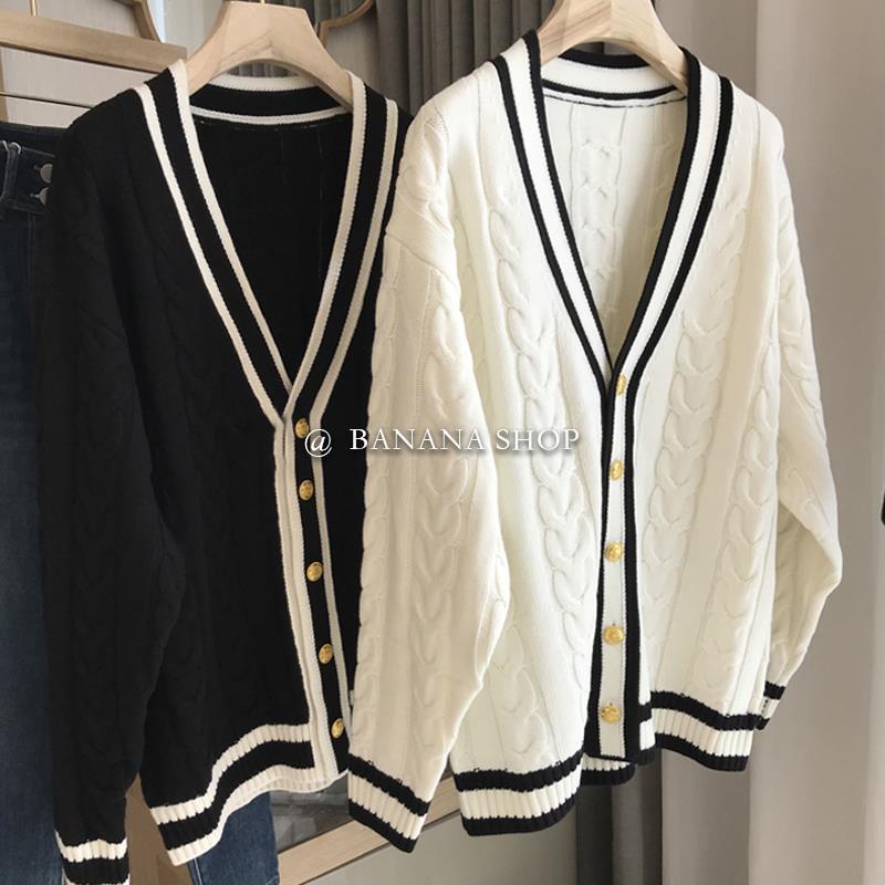 Áo khoác cardigan dệt kim cài nút màu vàng kim thời trang dành cho nữ