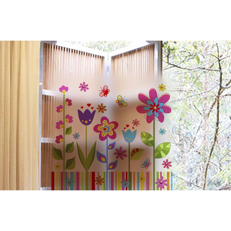 Decal trang trí kính Cao Cấp - Hoa sắc màu tuổi thơ ( 60x58 )