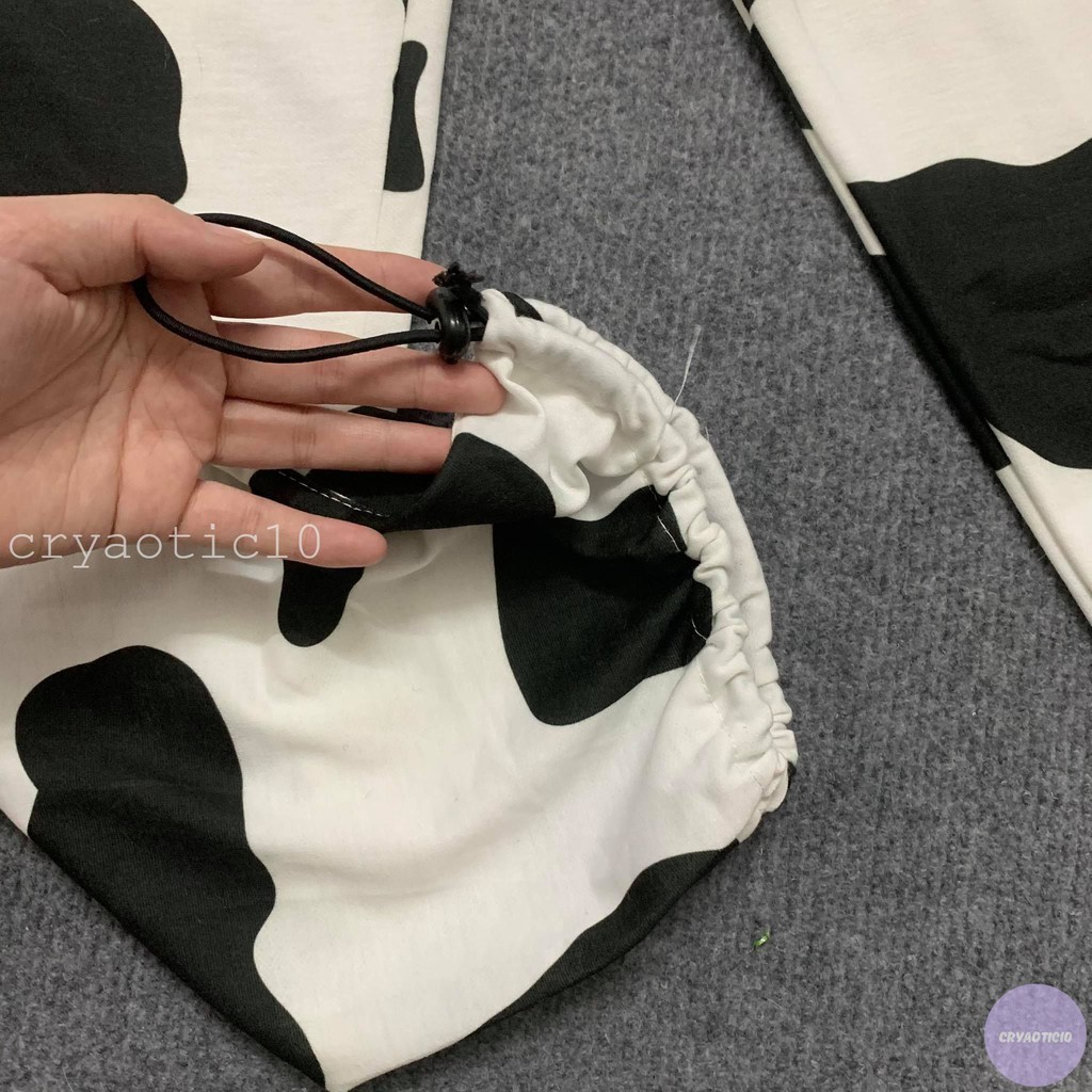 Set áo 2 dây croptop + quần dài bò sữa mảng to cryaotic10