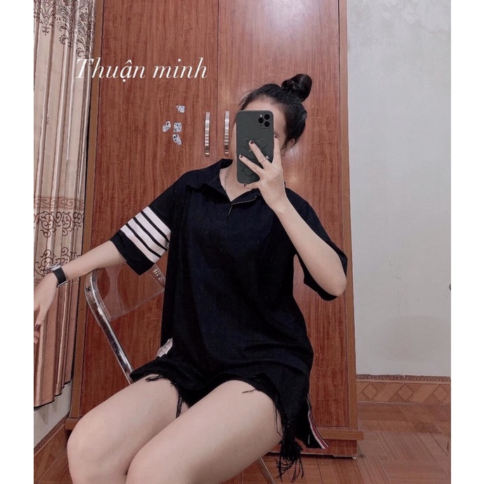 Áo Polo Thom 4 Sọc Tay Hot Cháy Phố 2022