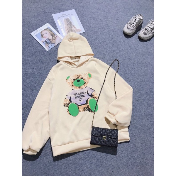 Áo Hoodie Hình Gấu Chất Nỉ Cotton, Form Áo Rộng Unisex Tay Bồng Hot Trends ( Kèm Ảnh Thật)