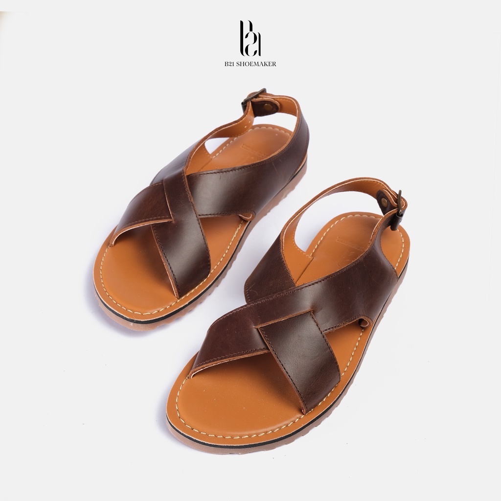 Dép Sandal B21 Da Bò Nguyên Tấm Chống Thấm Nước Giày Xăng Đan Unisex Đế Cao Su Chống Hôi Chân Phong Cách Trẻ Trung Basic