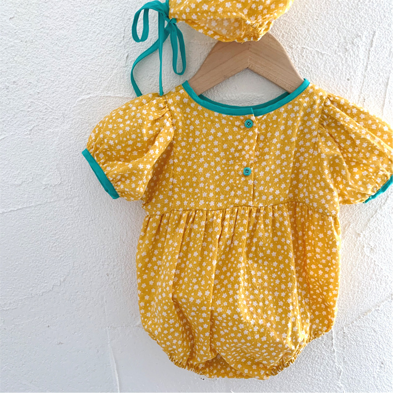 Bộ Áo Liền Quần Tay Ngắn In Hoa + Mũ Thời Trang Mùa Hè Dễ Thương Cho Bé Gái Sơ Sinh