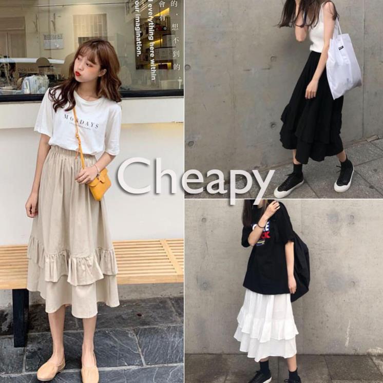 Chân váy kaki, Chân váy ulzzang kaki 2 tầng,  Chất kaki dáng xuông cạp chun cực tôn dáng nữ tính | BigBuy360 - bigbuy360.vn