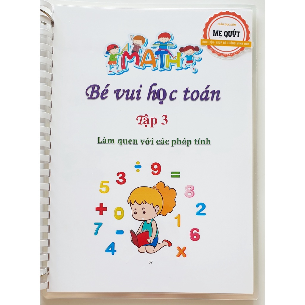 Bé Vui Học Toán Tập 3- Vẽ Viết Tự Xóa - Dùng Vô Lần - Ép Plastic Bền, Không Thấm Nước,Không Thấm Mực