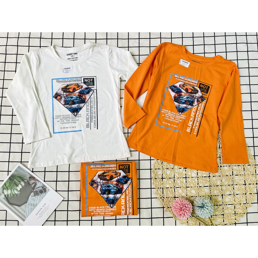 THANH LÝ - Áo phông dài tay chất cotton mỏng cho bé trai 6-7 tuổi