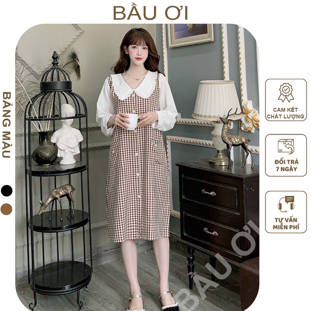 [BAUOII V124]  VÁY BẦU CÔNG SỞ THU ĐÔNG KẺ CARO CỔ SEN ĐUÔI CÁ - ĐẦM BẦU THỜI TRANG HÀNG QUỐC HÀNG THIẾT KẾ