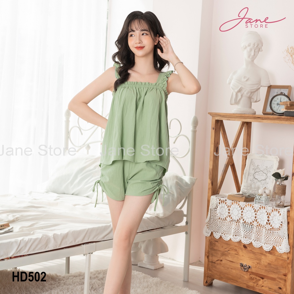 Bộ ngủ dễ thương JANE chất đũi nhăn, hai dây, mã HD50 | BigBuy360 - bigbuy360.vn