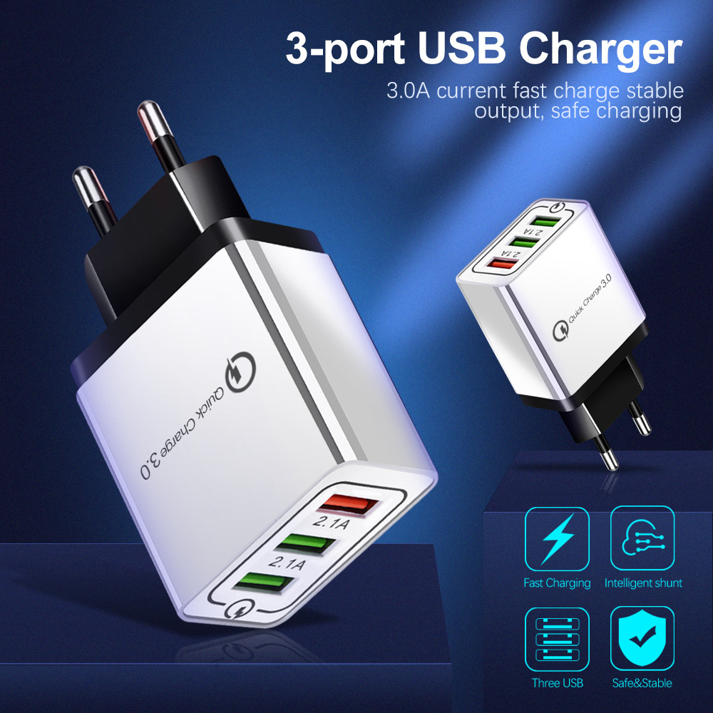 Củ Sạc Nhanh Qc3.0 5v / 9v / 12v 3 Cổng Usb 2.4a