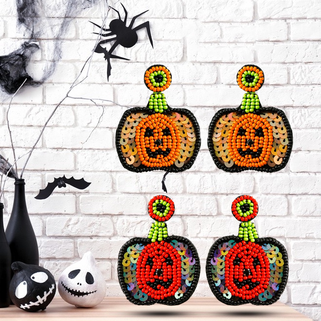 Cod Qipin Khuyên Tai Dáng Thả Xỏ Hạt Gạo Ma Bí Ngô Vui Nhộn Sáng Tạo Phong Cách Halloween Punk