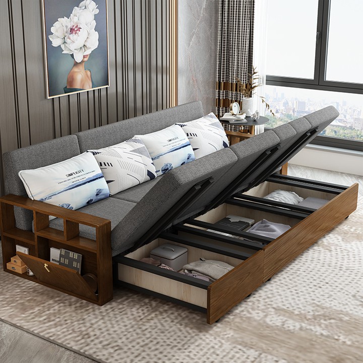 [ Nhập Khẩu ] Giường Sofa Thông Minh, Đa Năng Gấp Gọn , 2 Trong 1 Tay Gỗ Sang Trọng Khung Thép KT 1,5m x 1,95m