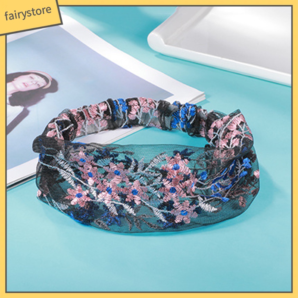 Băng Đô Cài Tóc Co Giãn Bản Rộng Họa Tiết Hoa Thời Trang Cho Nữ