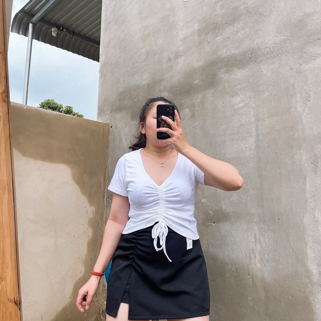 Áo Croptop Nữ Bigsize Rút Dây Chất Vải Loại 1 Lên Phom Dễ Thương A37