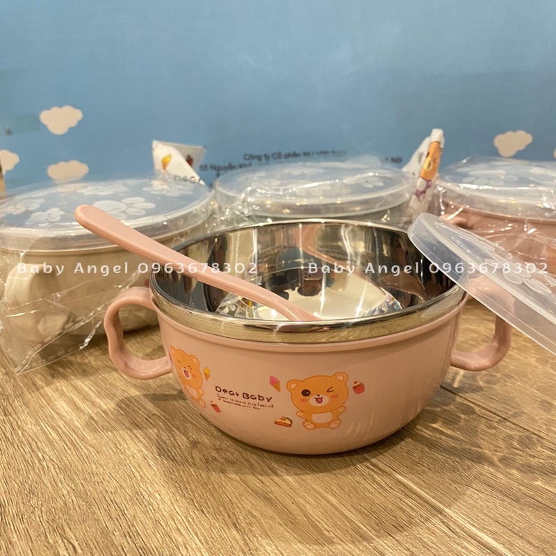 [𝑮𝑰𝑨́ 𝑯𝑼𝒀̉ 𝑫𝑰𝑬̣̂𝑻] Bát ăn dặm Inox cách nhiệt, an toàn cho bé, kèm thìa thuận tiện