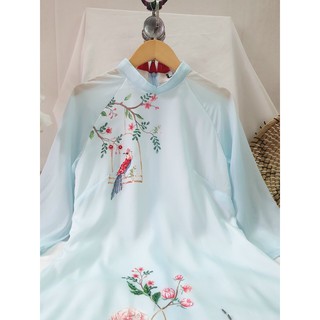 ÁO DÀI CÁCH TÂN CHIM CÔNG XANH, CHẤT LỤA MỀM CAO CẤP