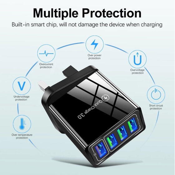 Củ Sạc Nhanh 4 Cổng Usb 3.1A Phích Cắm EU / US Cho Điện Thoại / Máy Tính Bảng