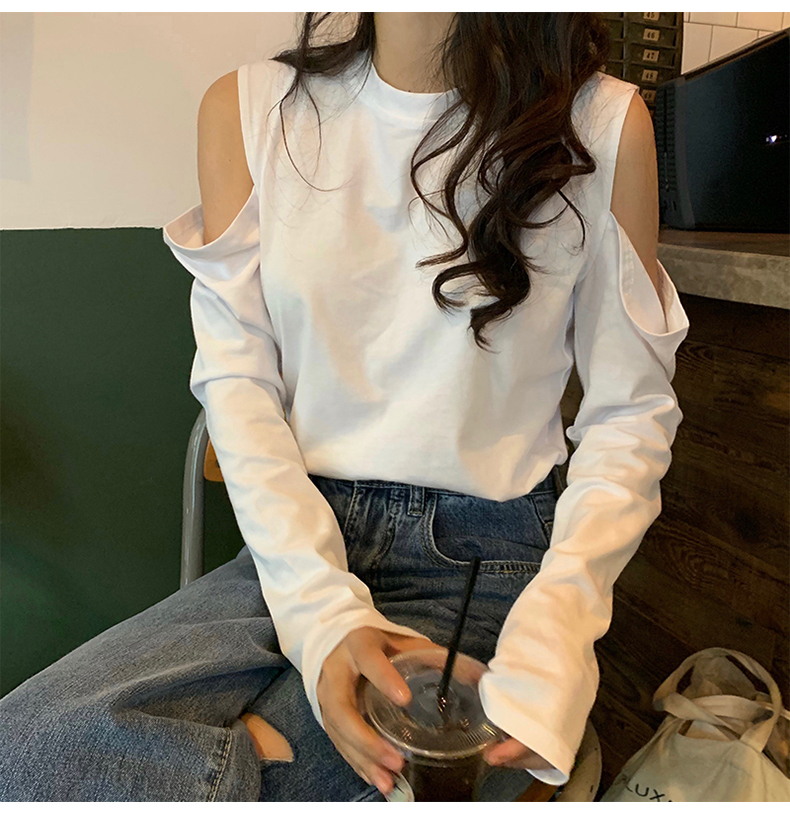 SUXI Áo thun tay dài rớt vai màu trơn thời trang mùa thu trẻ trung cá tính cho nữ