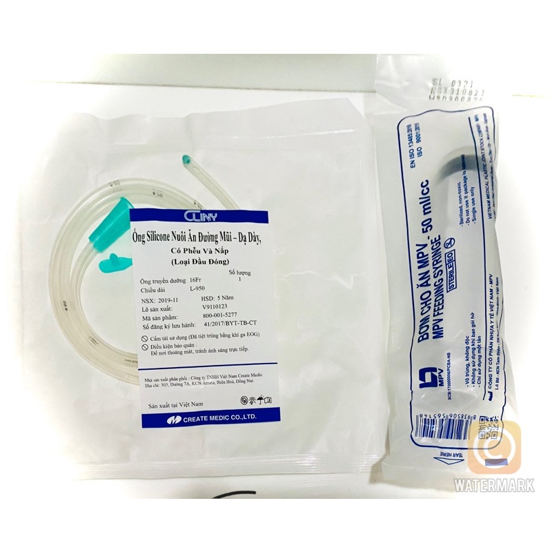 COMBO Dây nuôi ăn Cliny có phễu và nắp loại đầu đóng 30 ngày + bơm cho ăn MPV 50ml