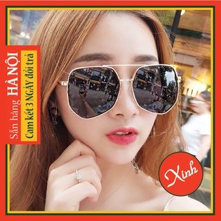 Kính mát kính râm nữ full box tròng lớn gọng kim loại chống nắng chống bụi K3031