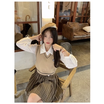 Áo dệt kim sát nách cổ chữ V phong cách retro thời trang cho nữ