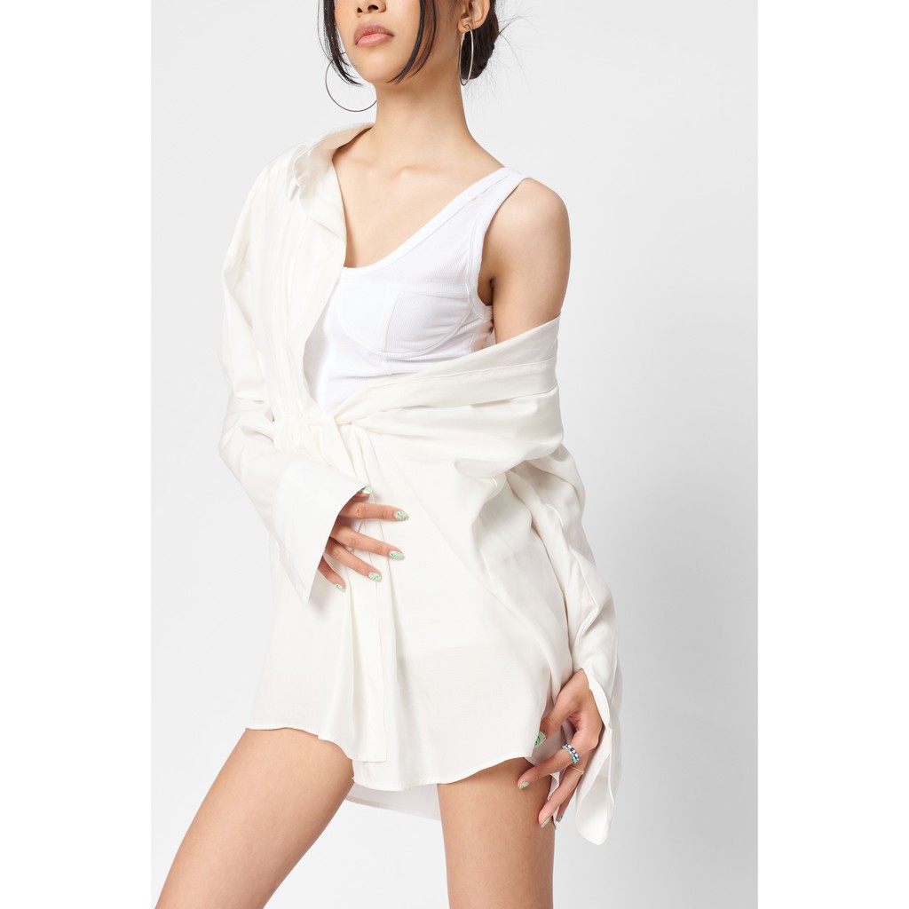 The Freckles Studios - Đầm sơ mi Slip Shirt vải kate trắng có kèm tank top