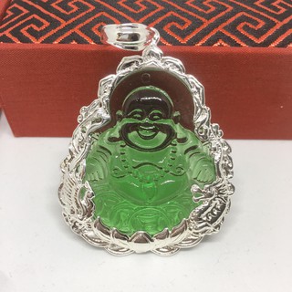 Mặt Dây Chuyền Vip Bạc Thái Di Lạc Bọc Rồng Phượng, Mặt Dây Chuyền Bạc Ý, Dây Chuyền Phong Thủy ( Màu Xanh)