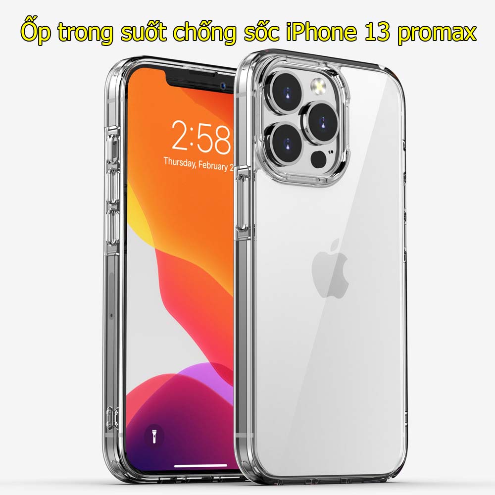 Ốp iPhone 13 pro max/ 12 trong suốt chống sốc đệm khí 4 góc