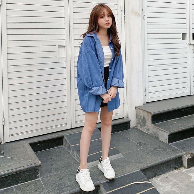 Áo khoác sơ mi Nhung tem túi form đẹp (Ảnh thật)