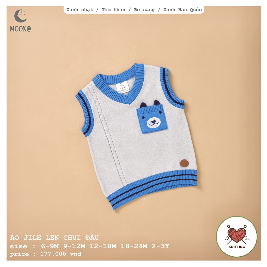 MOON Áo Gile len chui đầu túi gấu ngực cho baby yeu từ 6m - 3y