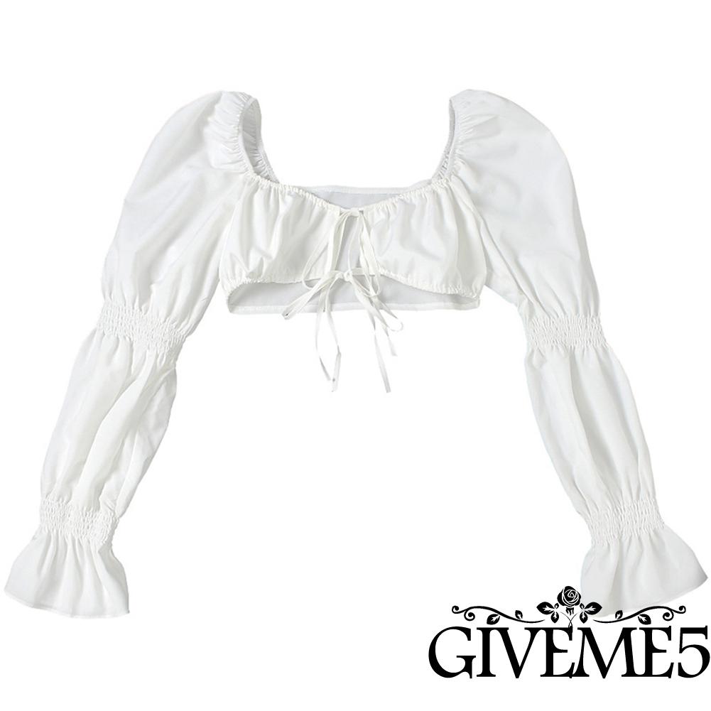 Áo Lửng Tay Phồng Thắt Nơ Thời Trang Dịu Dàng Dành Cho Nữ