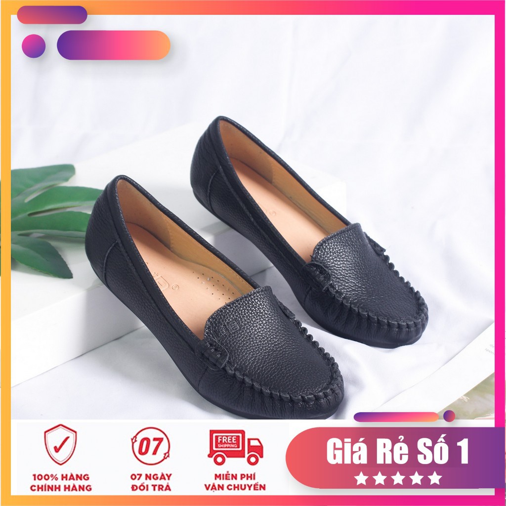 Giày Mọi Da Bò Thật Đế Mềm Màu Đen 3254
