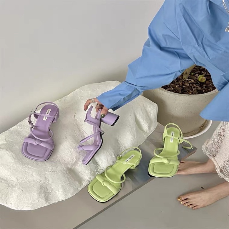 Sandal cao gót phối nơ ngọt ngào