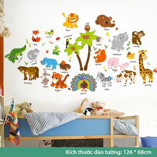Tranh dán tường cho bé trai, decal dán tường cho bé học (Sở Thú Cây Dừa)