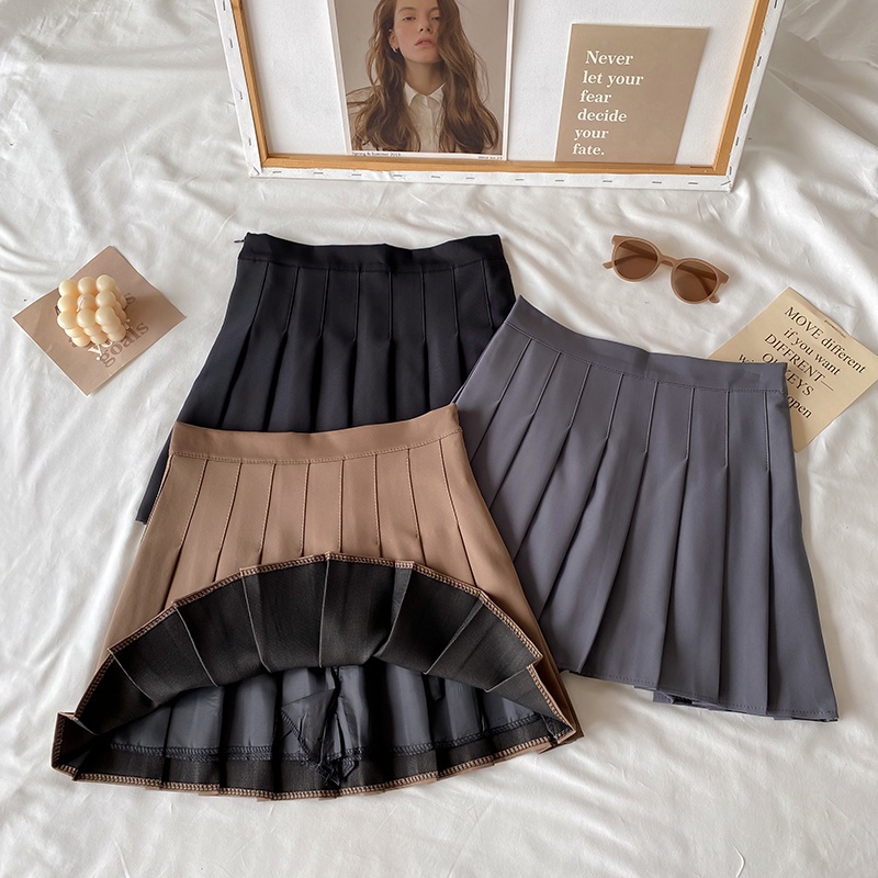 Chân Váy Chữ A Lưng Cao Xếp Ly Màu Sắc Đơn Giản Dễ Phối Đồ