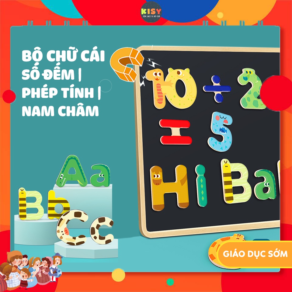 Bộ hộp CHỮ CÁI, SỐ ĐẾM NAM CHÂM giúp bé học CHỮ, TOÁN, TIẾNG ANH chính hãng TOI phù hợp bé 3 Tuổi+